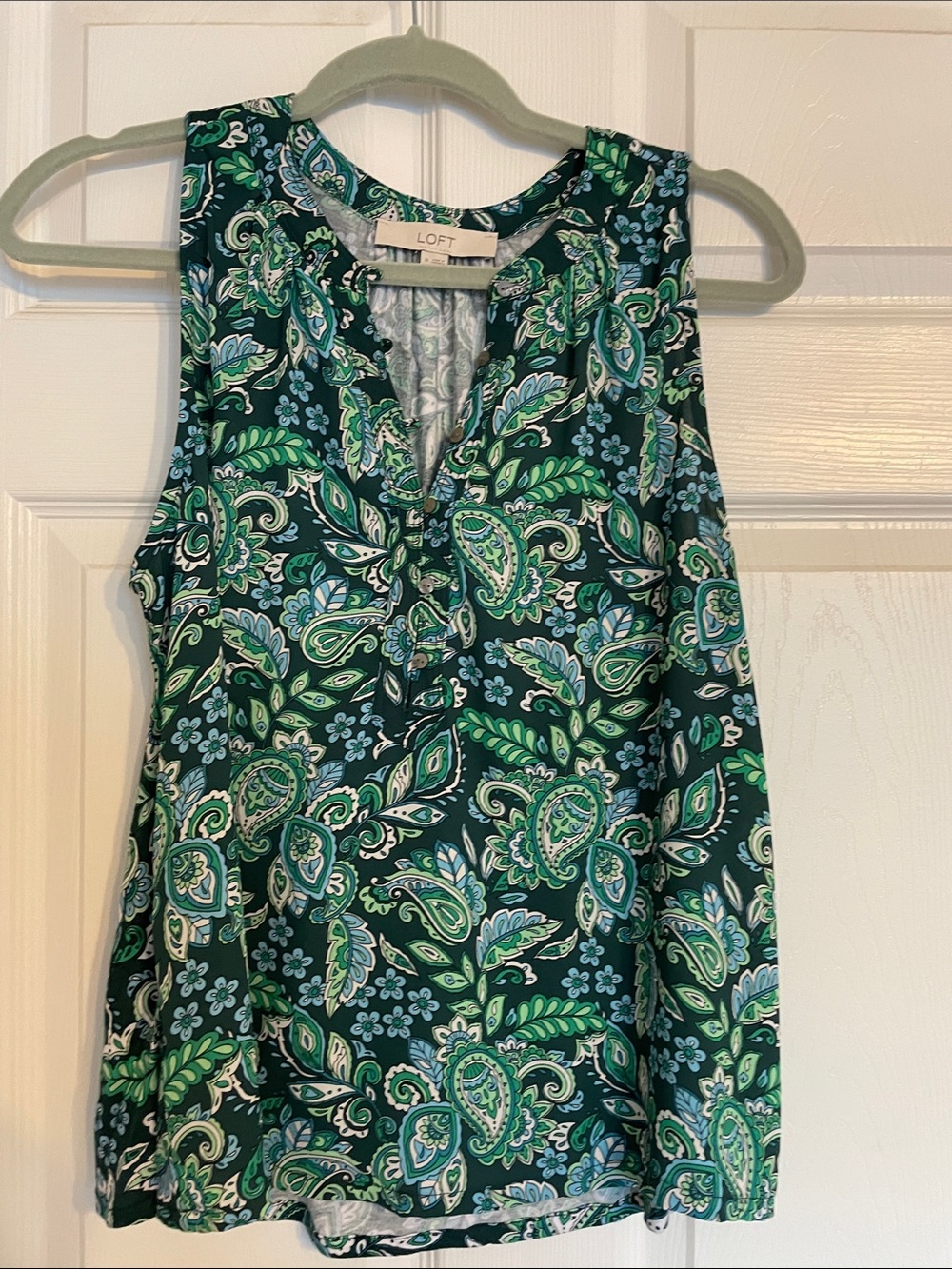 LOFT Green and Teal Paisley mixed media Sleeveless Top